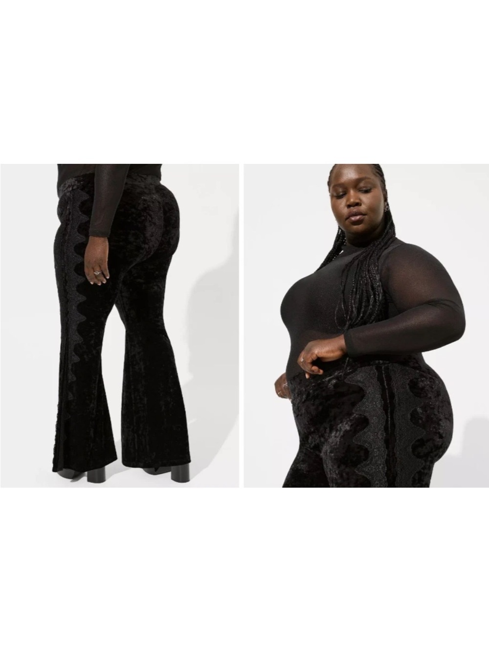 Torrid Festi Sz 2X Stretch Velvet Lace Side Flare Festival Boho Pants Black - Picture 6 of 9